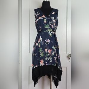 Simply Vera Vera Wang Blue Chiffon Floral Dress Size PM